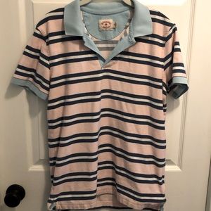 Brooks Brothers Red Fleece polo. Sz M. Pink with navy and white stripe.